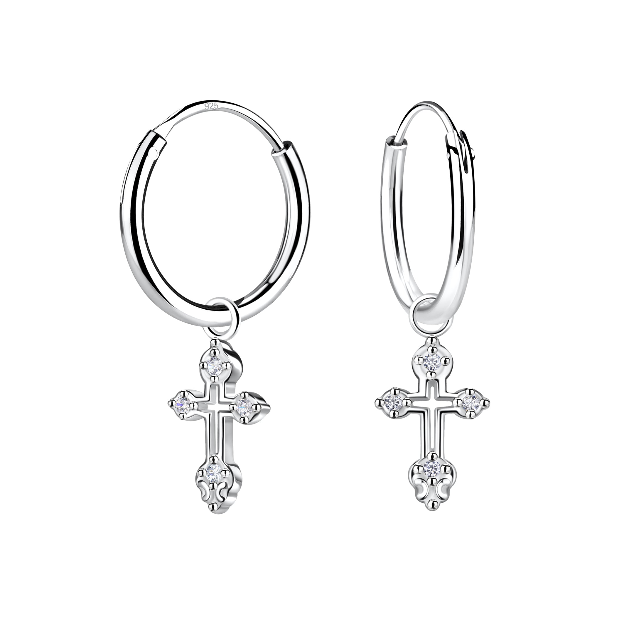 Sterling Silver Cross Charm Ear Hoops
